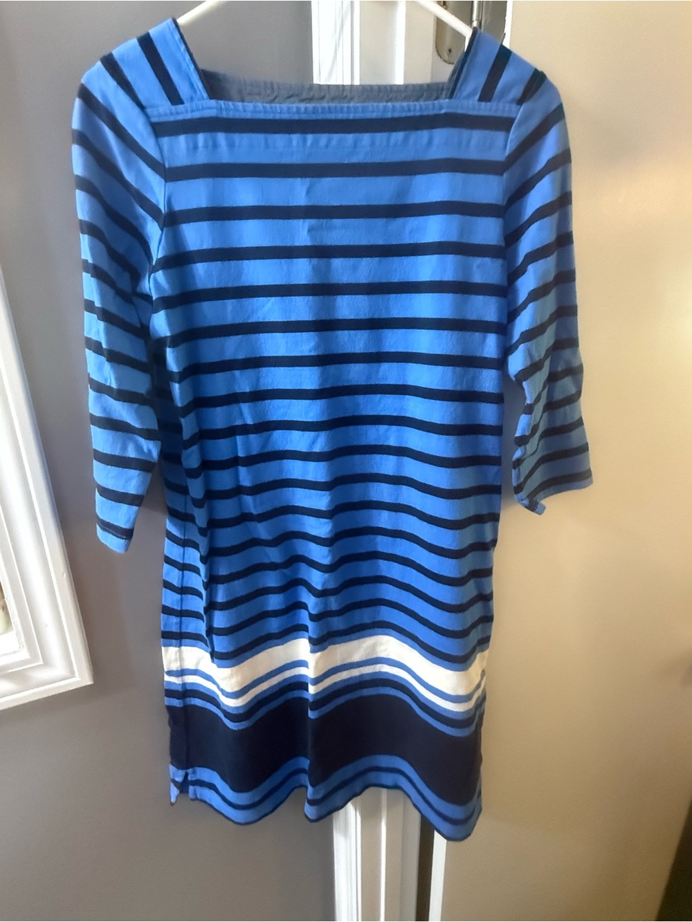 L.L. Bean Blue and Navy Striped Midi Dress